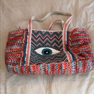 Multicolor Zigzag Tote Bag with Eye Design